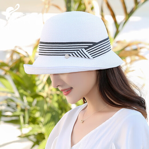 Lanshimeng tragen Sommer-Strohhut Frauen UV Sonnenschutzhaube Sonnenhuße gekräuselte Top-Hut Fischermodus Mode Sonnenhut Hut Kaffee Erwachsener pro Größe (verstellbarer Hutkreis 55-58 cm)