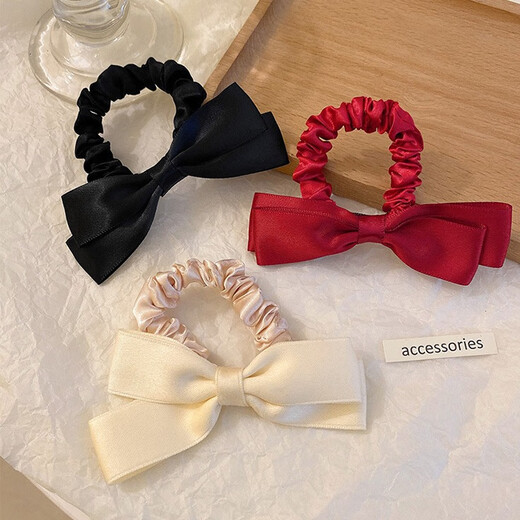 Jiuvia red small fragrant plush large intestine hair ring for women showing whiteness and high-end sense of hair tie rubber band autumn and winter hair rope hair accessories JYFQ168 butterfly colon ring black