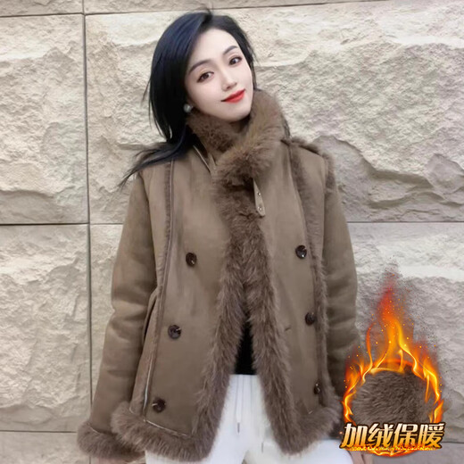 Pier Cardin, épaississed Furn Furmhe intégrée et manteau mince pour les femmes 2025 Nouvelle manche d'automne haut de gamme et d'hiver haut de gamme. Couleur de café. Le code de la carte est petit, ne prenez pas un gros coup. L [suggéré 106-120 Jin [Jin est égal à 0,5 kg]]]