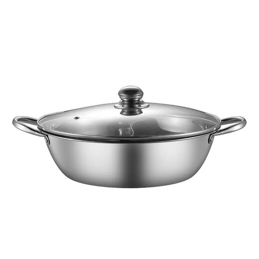 Mi Bangshou stainless steel hot pot basin household thickened flat bottom double-ear clear soup pot commercial hot pot pot induction cooker gas stove universal thickened without cover suitable for 1-2 people 28cm