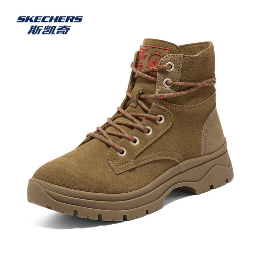 斯凯奇（Skechers）女鞋秋冬大黄靴马丁靴厚底增高户外中帮绑带运动休闲鞋113399 栗色/CSNT 36