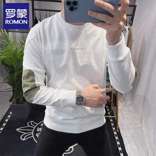 Romon European Station 2026 Spring and Autumn New Style Spliced Sweater Men's Personalized Round Neck Casual Trendy Fashion Versatile Top Gray M 90-105Jin Jin is equal to 0.5 kg