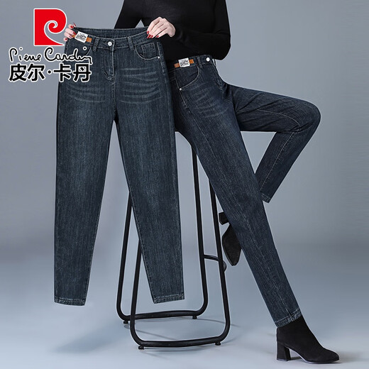 Pierre cardin (pierre cardin) large size jeans for women casual straight stretch pants for women spring and summer 2025 new style mother ladies knitted dark gray - cropped pants - 9249 plus velvet 2XL size 30 (suitable for 135~145 Jin [Jin equals 0.5 kg] wear)