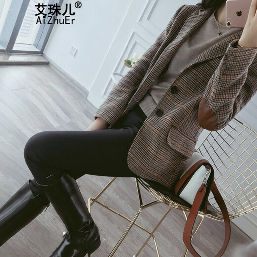 Ai Zhuer Plaid Small Suit Jacket Women's 2026 Spring and Autumn New Women's Korean Style Temperament Plaid Women's Small Suit Top Picture Color M