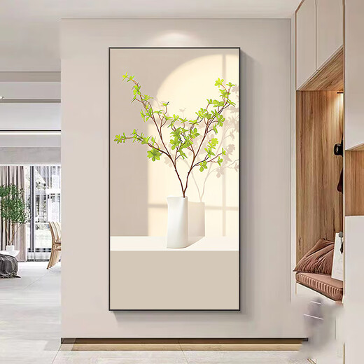 鲸派北欧玄关装饰画绿植走廊过道挂画奶油风客厅入户门竖版壁画晶瓷画 844-9 80*160金框/晶瓷画