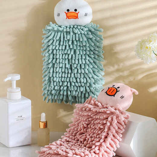 Jie Liya (grace) hanging chenille hand towel kitchen thickened water-absorbent quick-drying towel bathroom cartoon cute rag 4 pack random pattern