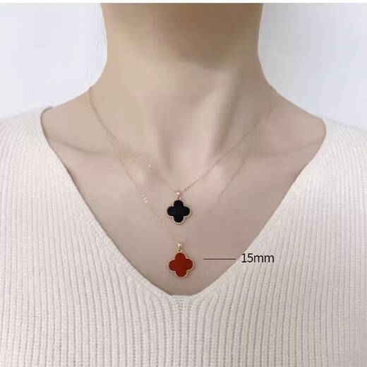 18K gold four-leaf clover pendant color gold rose gold gold pendant necklace set chain au750 girl gift for girlfriend 18K gold rose gold (single pendant) 20mm red agate