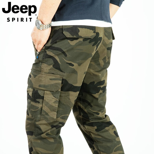 Jeep (Jeep) Pantalones casuales para hombres de camuflaje de múltiples bolsillos múltiples para hombres para pantalones largos casuales de moda masculinos J9926 Green militar L