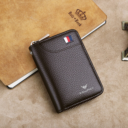 WILLIAMPOLO PAUL PAUL Echtes Leder -Schlüsselbeutel für Männer und Frauen Multifunktionaler Taillenbeutel Cowide Wallet Reißverschluss Auto Schlüsselkette Kaffeefarbe