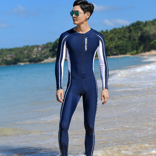 Baijie Wetsuit for Men and Women Couple One-piece Warm Swimsuit Snorkeling Suit Swimming Surfing Diving Equipment Men's 2XL Navy Blue