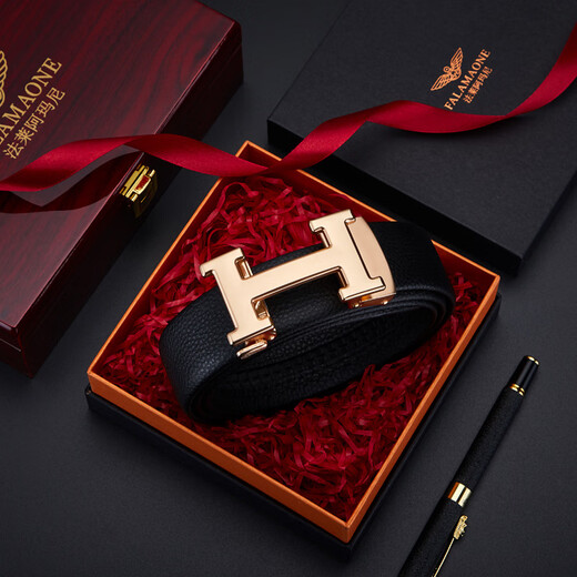 Falamaone Luxus Neue Marke Echtes Leder-Herren-International Top Ten Ledergürtel Valentinstag Geschenkbox High-End-Hosengürtel, um Geburtstagsgeschenke PD826 Waffe zu senden [leichte Luxus-vielseitige Business Casual] 120 cm [High-End-Geschenkboxverpackung]