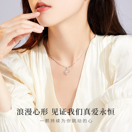 MZMZ Beating Heart Platinum Necklace Women's PT950 Moissanite Clavicle Chain Birthday Anniversary Gift for Girlfriend Eleven Warehouse Straight Hair/Same Day Delivery Light Luxury Style - Set with D Color Flawless Moissanite