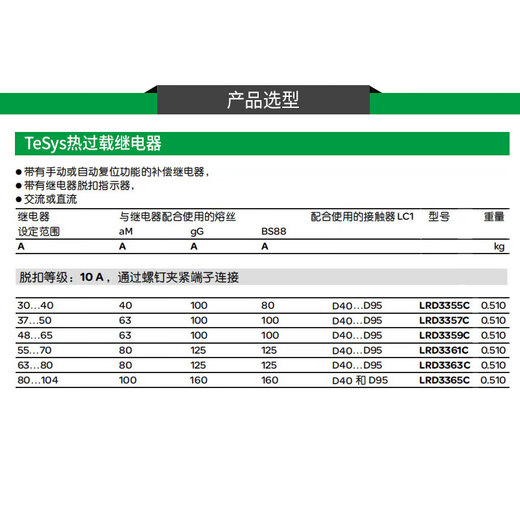 Schneider thermal relay LRD3359C overload and overheating protector three-phase 380V adapts to LC1D40-95A LRD3363C 63-80A with LC1D40-9
