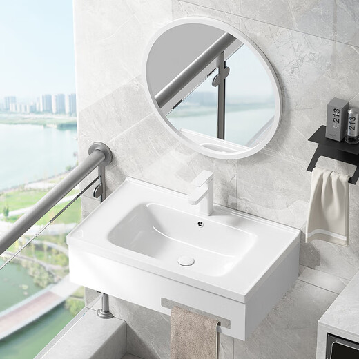 Kevington net formula white wall-mounted stainless steel bracket basin ceramic washbasin small apartment bathroom household wall-mounted wash 43x35 single basin (with drainer)