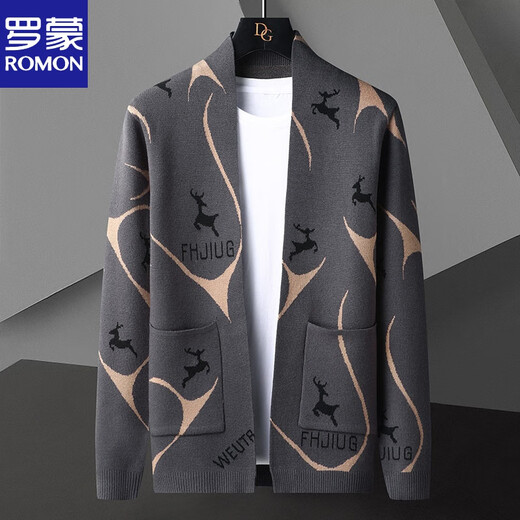 
ROMON knitted cardigan jacket for men spring and autumn 2025 new style sweater trendy casual handsome spring clothes WE9929 black 4XL