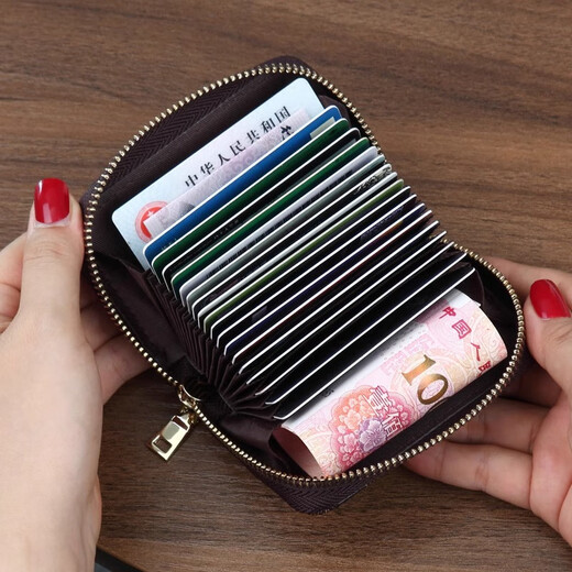 Anti-demagnetization card bag for women, multiple cards, credit card, ID card, business card clip, bank card cover, change, driver's license, lychee pattern rose red