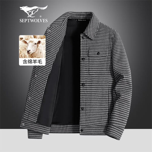Septwolves Jacke Herren Wolle Lapper Wolljacke Herren Winter warm warm bequeme karierte winddichte Kleidung Herrengeschäft 001 (schwarz) 175/92a (xl)