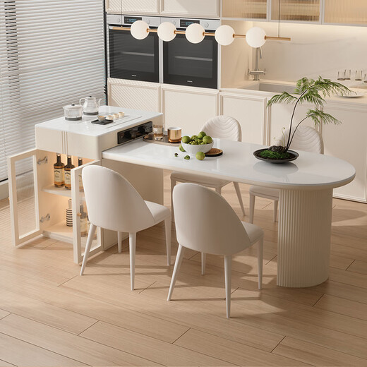 Clofoya Island-Plattform Retractable Home Ess Tisch und Stuhl Sahne Stil kleiner Wohnungstisch LJ-826#1,6m1 Tisch und 4 Stühle
