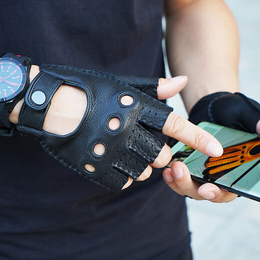 Lootis NOOLDERS men's half-finger retro driving deerskin gloves retro motorcycle riding driving gloves half thin black M size