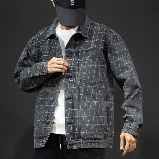 
Back-detect denim jacket men's loose autumn and winter work jacket men's casual top men's fashionable denim jacket cardigan jacket 6908 gray [spring and autumn style] M (110-130Jin [Jin equals 0.5 kg])