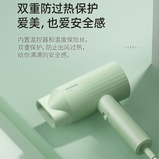 飞科高速电吹风机家用负离子护发大风力速干低音便携式宿舍学生用吹风 FH6296绿色1800W不可折叠