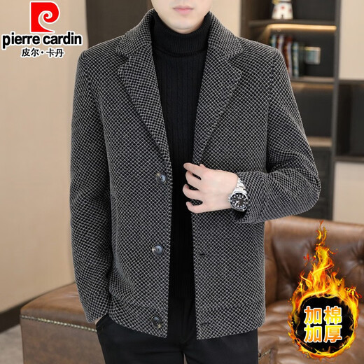 Pierre Cardin woolen coat short men's handsome trendy mink velvet lapel casual windbreaker autumn and winter new jacket knitted KZ6020-black cotton thickened XL 125-140 Jin Jin equals 0.5 kg Jin Jin equals 0.5 kg