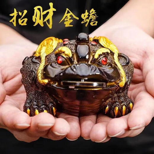 Qingtianwenyue creative tea pet ornaments to attract wealth, color-changing golden toad, three-legged color-changing tea set, tea table, tea tray, tea ceremony accessories, tea toy, solid, solid large golden toad (turns golden, about 13cm long)