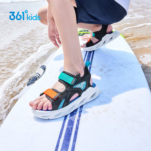 361 children's sandals for summer men's middle school children's lightweight, breathable, cool and wear-resistant sports beach sandals Black 37