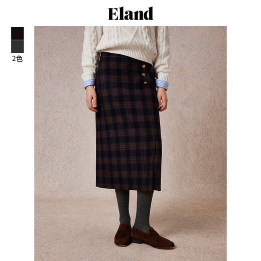 ELAND 40% sheep wool Eland skirt women's college plaid H-shaped slim skirt 25 autumn new style dark gray (17) D/Grey S 160