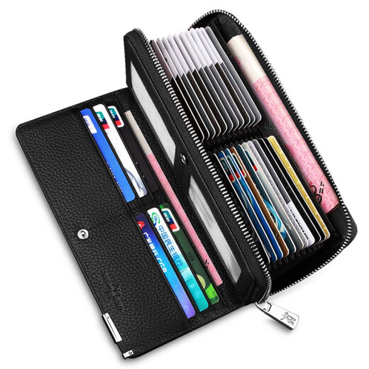 WILLIAMPOLO wallet men's new long genuine leather first layer cowhide multifunctional large capacity men's wallet bank card holder multi-card slot black