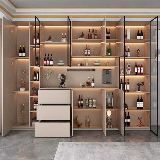 XMSJ Customized Massive Holz Seitenschrank gegen die Wand integriertes Wohnzimmer Teeschrank 2024 Leichte Luxus -Wandkabine Aufbewahrung Weinschrank Stil 12240*40*220 Solid 6 Türen