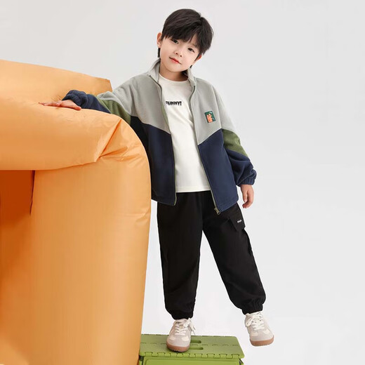 Zuoxi Boys' Polar Fleece Jacket 2025 Spring and Autumn Children's Fleece Jacket Medium and Big Children's Autumn Top Navy Blue 120