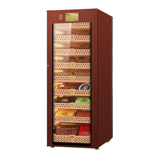 Bulldog cigar cabinet, constant temperature and humidity control, cedar wood compressor, cigar humidifier, red wine cabinet, dual-purpose ammonia removal, WiFi energy-saving, frequency conversion fingerprint lock, large capacity VC528, fourth generation VC528, coffee color, height 1.79 meters, key lock 528L