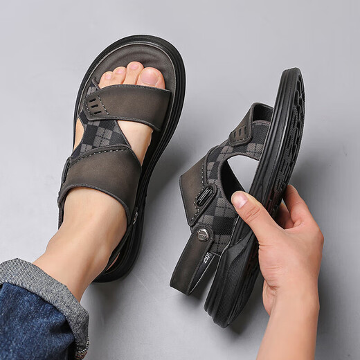 Pull-back sports slippers for men, casual sandals, wear-resistant outdoor beach shoes, summer WSL(WZ)-0978 Black Camel 40