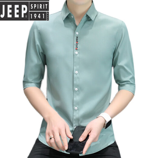 Jeep Spirit Camisa no hierro de siete entradas de siete cross alambre de hielo masculino fresco verano delgada camisa elástica de moda delgada de moda suave 684 negro m 80-105Jin [Jin equivale a 0.5 kg]