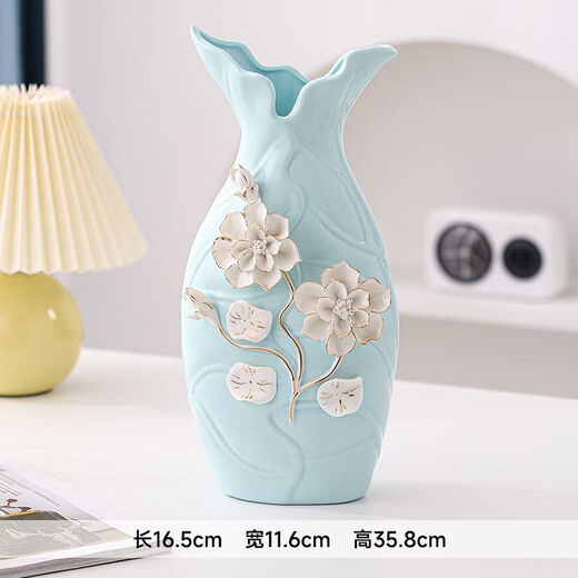 Yunmao kreative europäische Keramische Vase -Ornamente TV -Schrank Wohnzimmer Esstisch Accessoires Hydroponische Blumengeräte Hochzeitsgeschenk 14072 Elfenbein weißer schmaler Mund Single Blumenvase