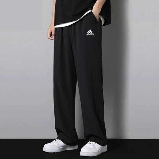 阿迪达斯（adidas）官方男裤 2025秋季新款运动裤透气卫裤宽松休闲长裤直筒裤子 GK9273/黑色-宽松直筒 M