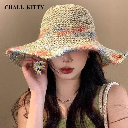 CHALL KITTY防晒帽子女夏季海边度假镂空大帽檐草帽女士遮阳帽太阳帽凉帽子女 米色-高端品牌礼盒装高档高级感
