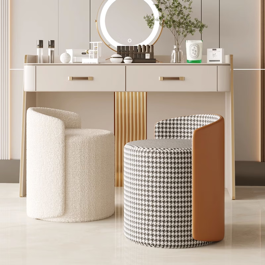 Tingshi master bedroom makeup stool light luxury makeup chair high-end medium-high round stool sitting stool dressing stool bedroom dressing table chair [upgrade rotation] off-white solid color backrest height * seat height * diameter