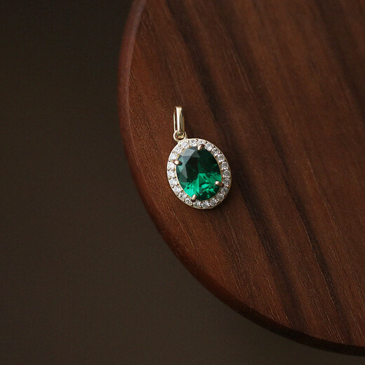 Caizhi white small C Korean gold 14K gold necklace retro personalized oval large green zirconium diamond pendant clavicle chain separate pendant one without chain