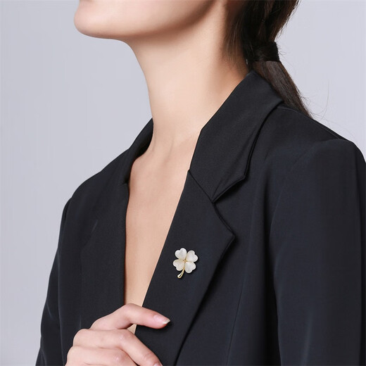 Chakra cat's eye stone four-leaf clover brooch, high-end female corsage brooch, anti-exposure artifact, chest magnetic buckle, birthday gift, gold