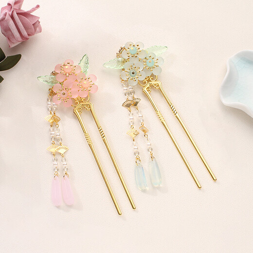 Children's ancient style Hanfu headdress with tassels, 3-flower hairpin, step-shaking hairpin, comb plate, hair accessories, super fairy hairpin, 3-flower hairpin, pink one