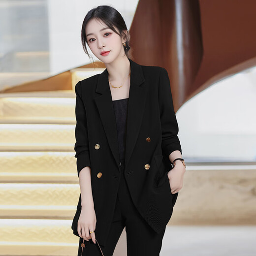 Troman black suit women's spring and autumn professional formal wear casual loose commuting OL suit jacket work clothes