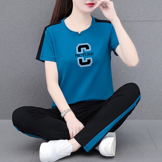 NY-EMMA-Sportanzug für Frauen mit kurzärärmigem Sommer-High-End-modisch altersreduzierender Cotton Cason und modischer Quadrat-Tanzanzug mit zweiteiler Set 692 Orange (Hosenanzug) XL (Empfohlen 110-125 Jin [Jin gleich 0,5 kg]))