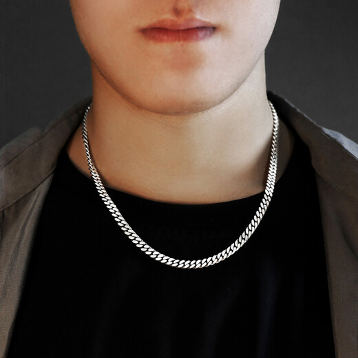 Love 925 silver necklace for men, Cuban chain for boys, clavicle chain, trendy thick chain for boyfriend’s birthday gift, width about 4mm, length 55cm