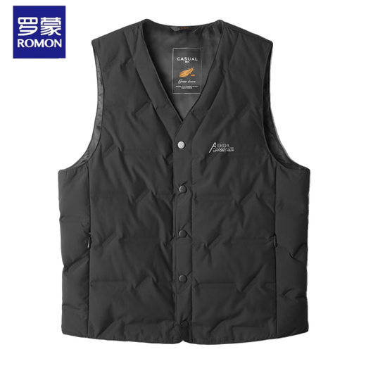 ROMON men's V-neck white duck down vest vest in autumn and winter daddy's outfit warm sleeveless vest top men's jacket 9904 Navy blue 180/XL