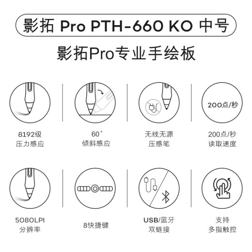 Wacom digital tablet handwriting tablet hand-drawing tablet writing tablet connected to computer drawing board online class teacher electronic drawing board wireless bluetooth touch version PTH-660/K0-F