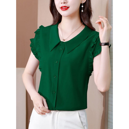 WVHK high-end light luxury chiffon shirt women's short-sleeved summer new style solid color versatile shirt loose slim top 6218 leather pink L (recommended 100-110 Jin Jin equals 0.5 kg)