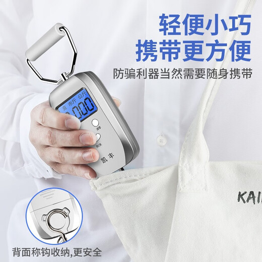 凯丰 手提电子秤手提秤便携式高精度家用快递称弹簧秤称重食物行李称 【充电款】银灰色+快充线50kg5g