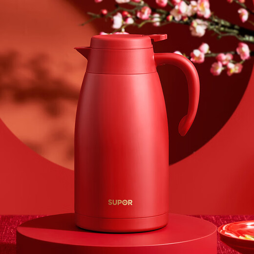 SUPOR thermos kettle household long-lasting thermal insulation large-capacity kettle stainless steel vacuum thermos flask hot water kettle thermos boiling water bottle 1.5L carmine red 1.5L